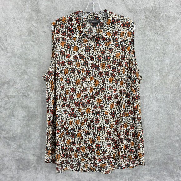 Lane Bryant Sleeveless Button Front Top 24 Black Brown Collared Sheer Split Back - Picture 11 of 11